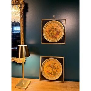 Pair of Borghese Wall Plaques – Vintage Floral Prints, 9.5" Square